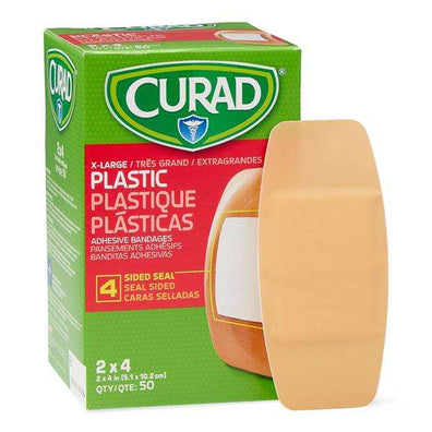 Bandage Strips Plastic Curad 2x4" Flexible Flesh LF 50/Bx, 12 BX/CA - Surgical Supplies NY